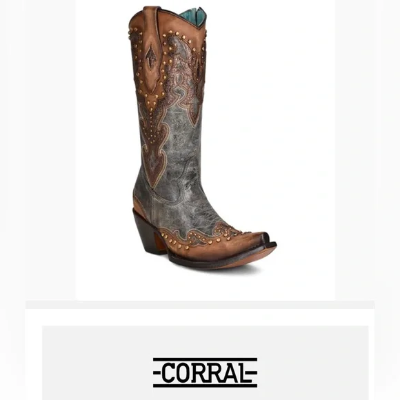 Corral Brown and Gray Embellished Heeled Boots - Picture 3 of 16